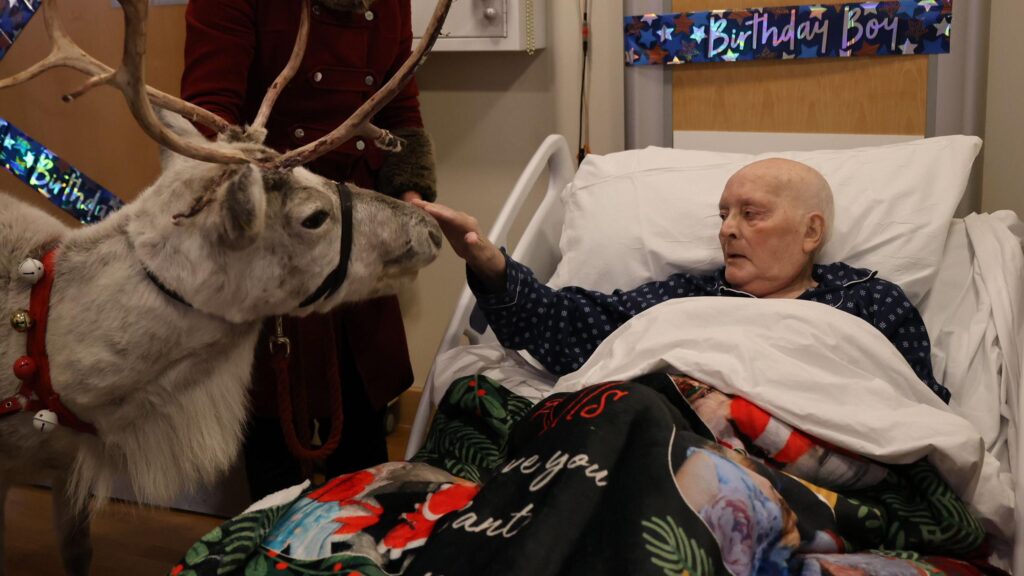 Great-Grandfather Receives Special Christmas Visit from Reindeer at Hospice